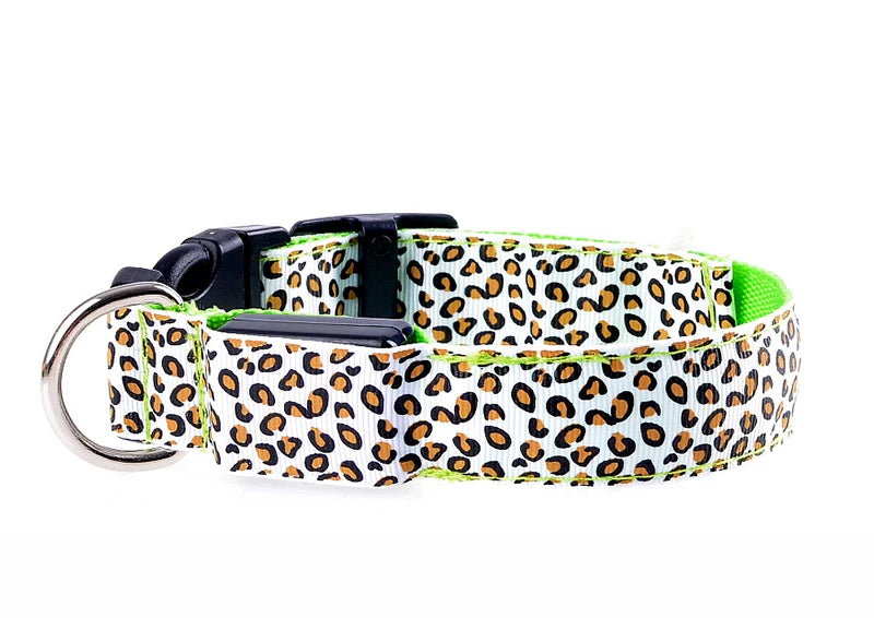 LED Leopard Print Glowing Dog Collar – Adjustable & Rechargeable