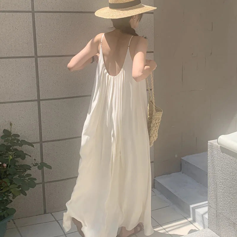 Seoul Elegance – Backless Slip Dress for Women