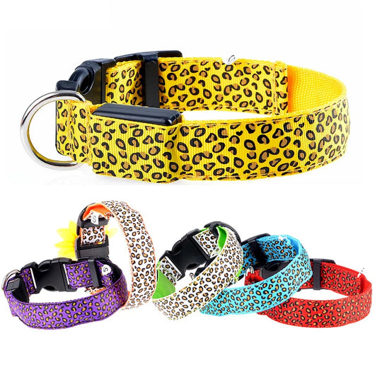 LED Leopard Print Glowing Dog Collar – Adjustable & Rechargeable