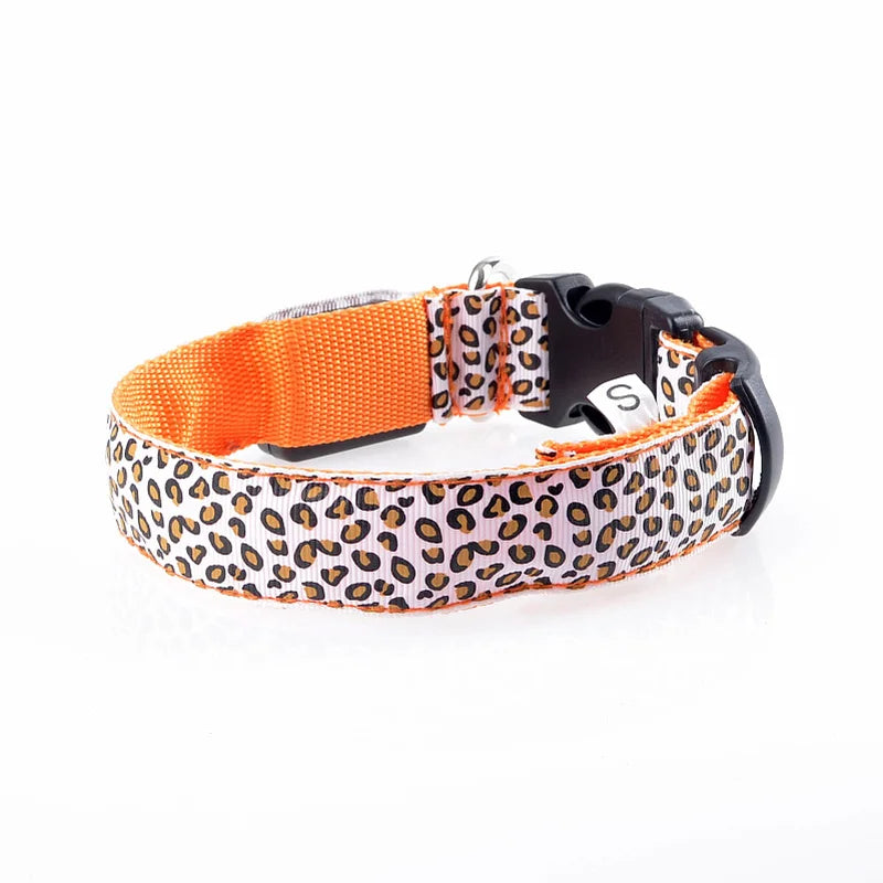 LED Leopard Print Glowing Dog Collar – Adjustable & Rechargeable
