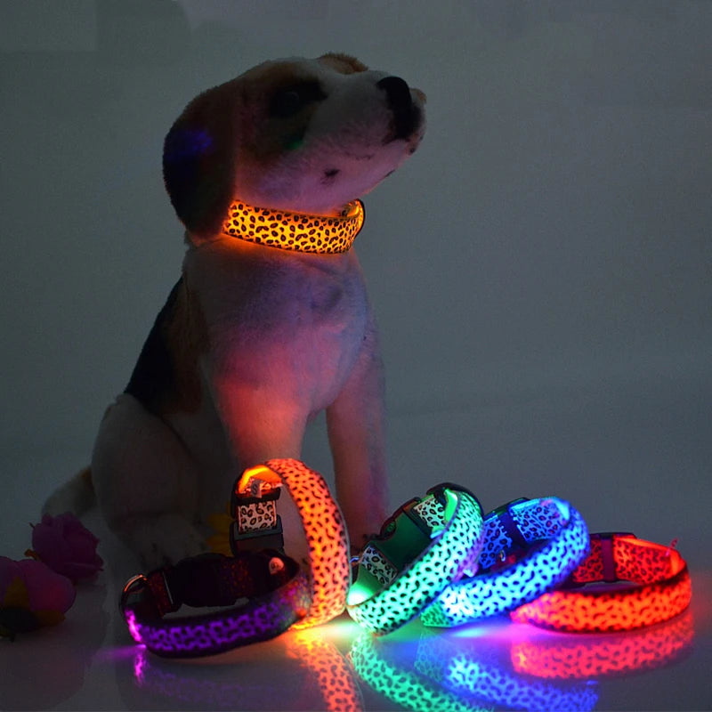 LED Leopard Print Glowing Dog Collar – Adjustable & Rechargeable