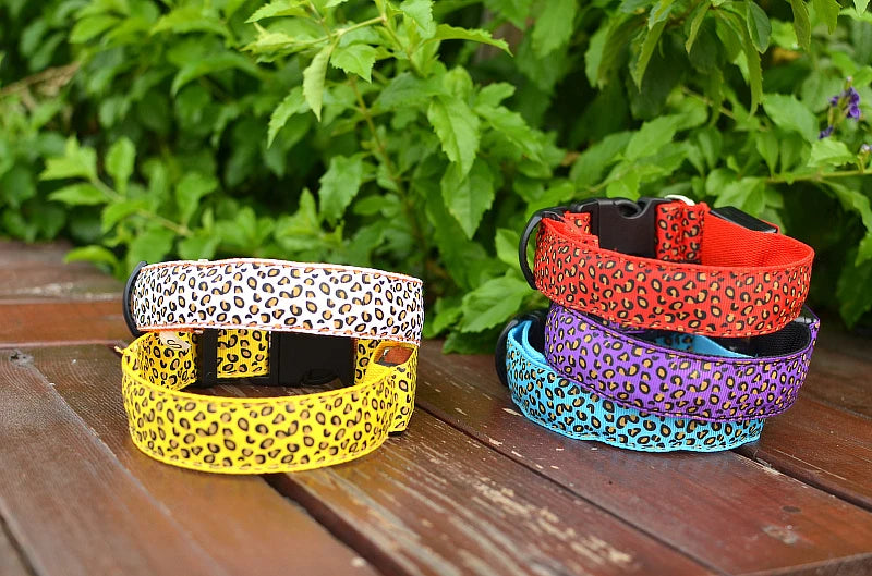 LED Leopard Print Glowing Dog Collar – Adjustable & Rechargeable