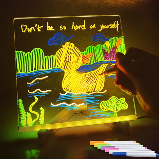 LED Note Board Night Light With Colorful 7 Pens Acrylic Drawing Board