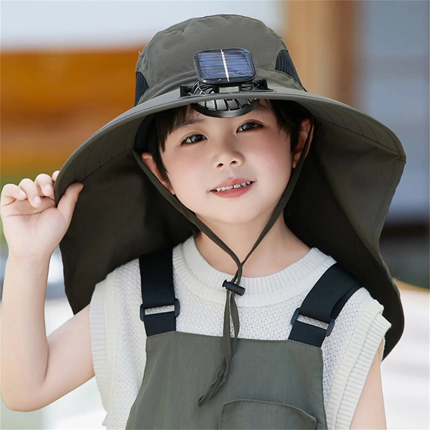 UV Protection Kids Solar/USB Charging Fan Hat For Outdoor activity