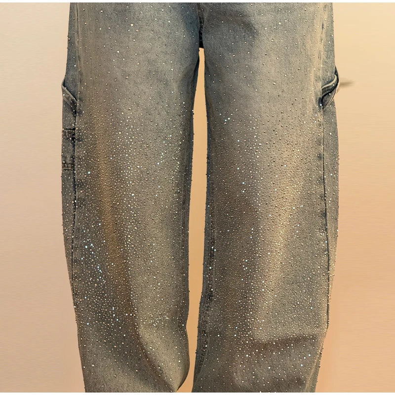 Casual Rhinestone Loose Harem Jeans