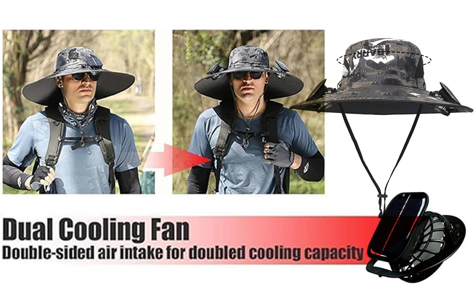 UPF 50+ Wide Brim Solar Fan & Charging Hat