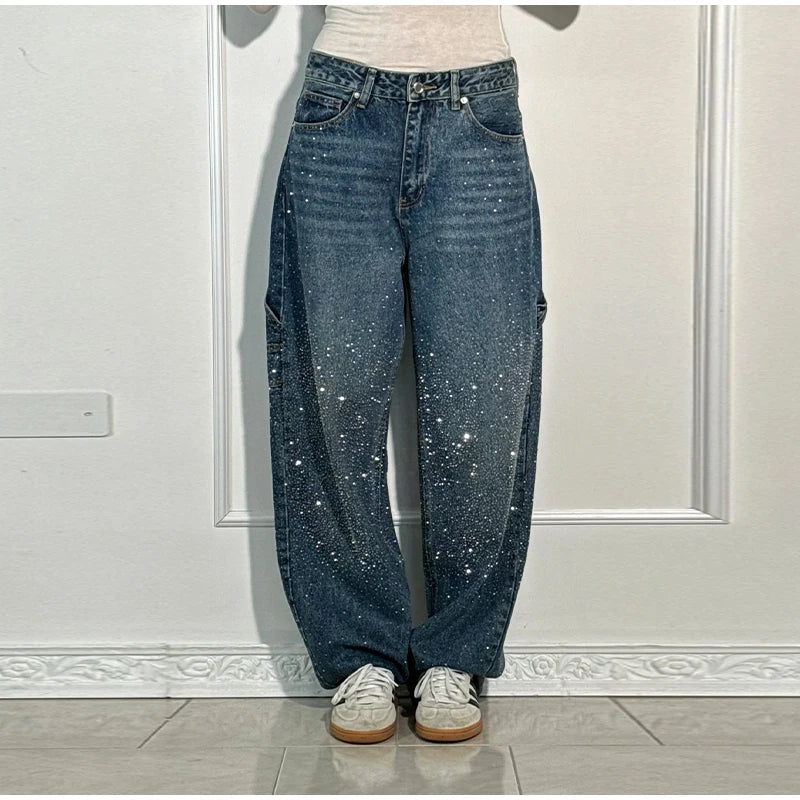 Casual Rhinestone Loose Harem Jeans