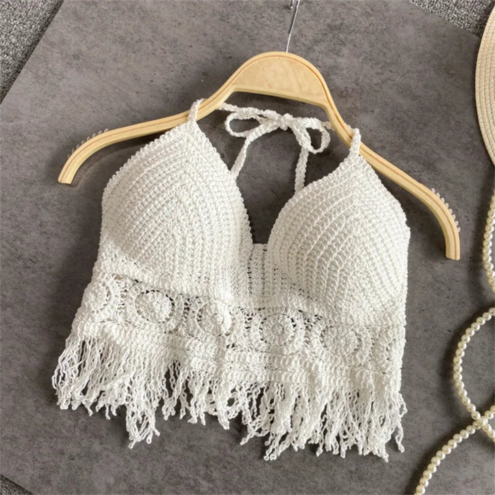 Boho Fringe Backless Halter Tie Neck