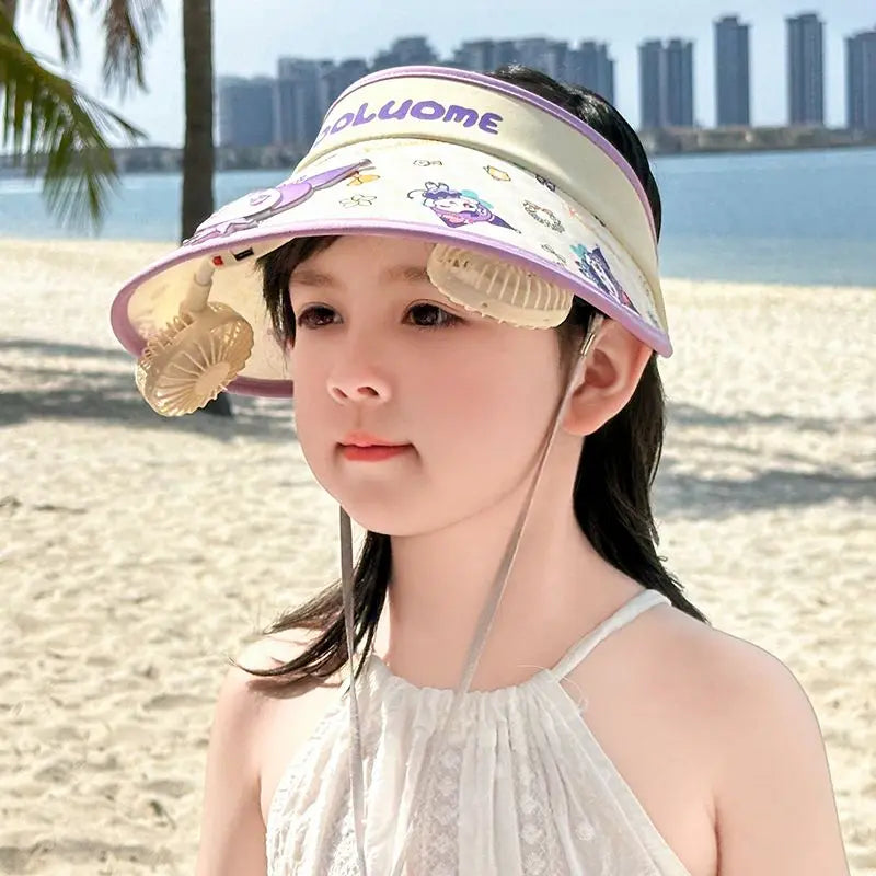 Sunscreen cooling hat with Two chargeable Fan