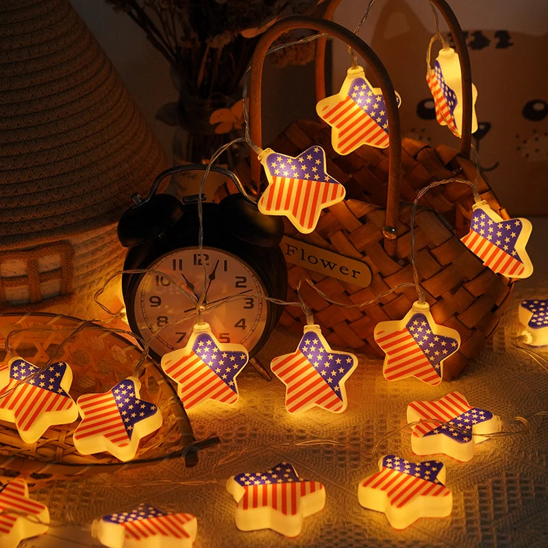 USA Flag Patriotic LED String Lights