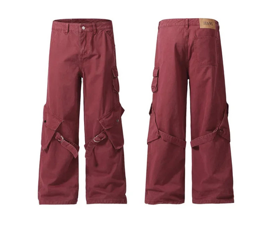 Red Vintage American Style Casual Pants