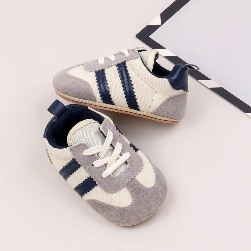2 Striped soft soled baby girls shoes 0-18M