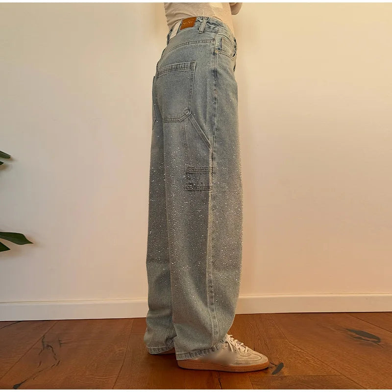 Casual Rhinestone Loose Harem Jeans