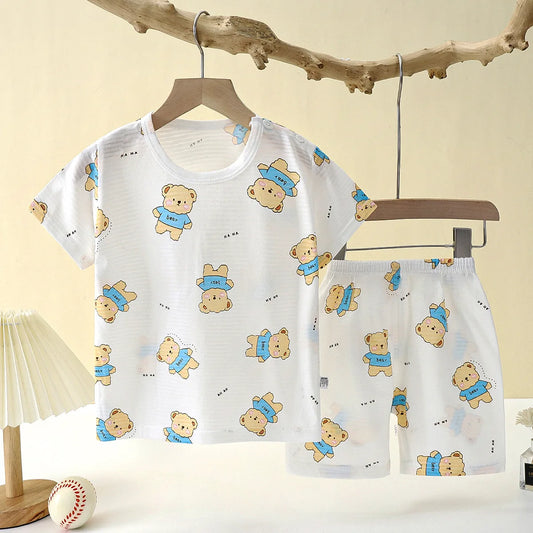 Summer Cotton Safe Baby Children Clothes Set Cute Cartoon Pajama Set Sleepwear Soft Breathable