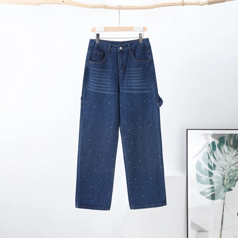 Casual Rhinestone Loose Harem Jeans