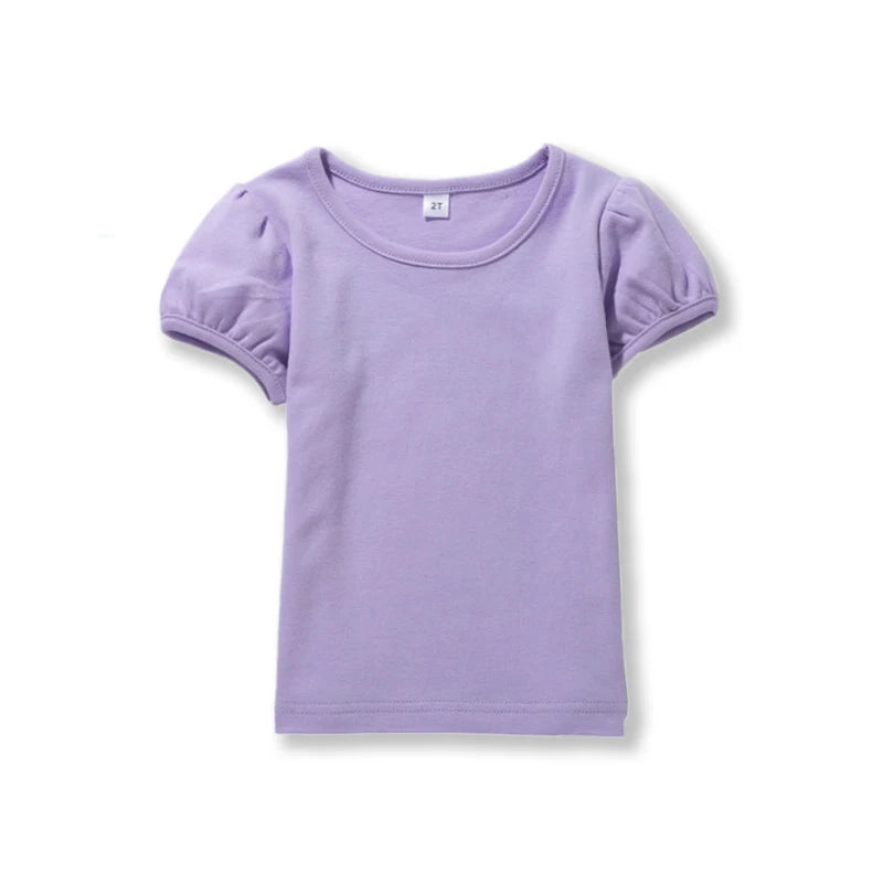 Girls' 100% Cotton Short Sleeve Summer Puff Tee T shirts for School & Play
