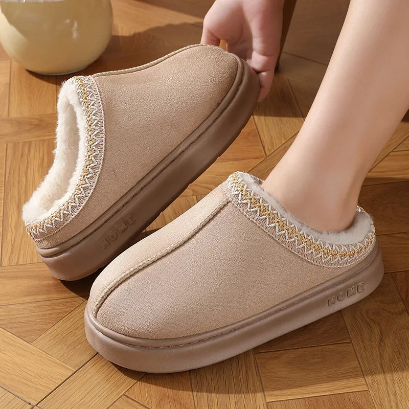 Fluffy Platform Slippers for Women 2025 Winter Plush Warm Cotton Shoes
