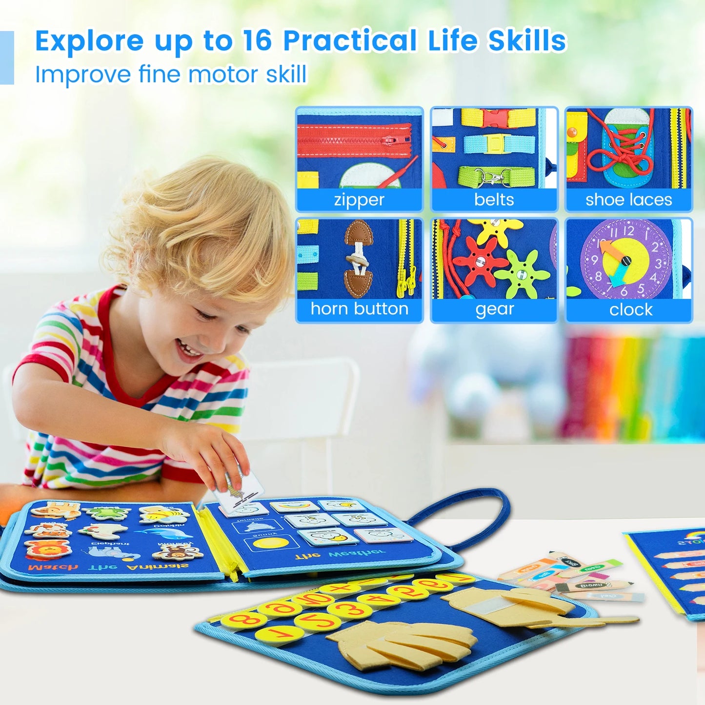 Montessori Busy Board Activities Education Toys Basic Dress Motor Skills