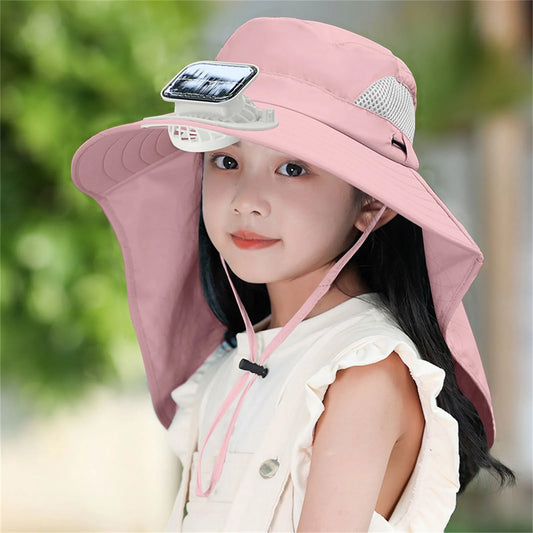 UV Protection Kids Solar/USB Charging Fan Hat For Outdoor activity