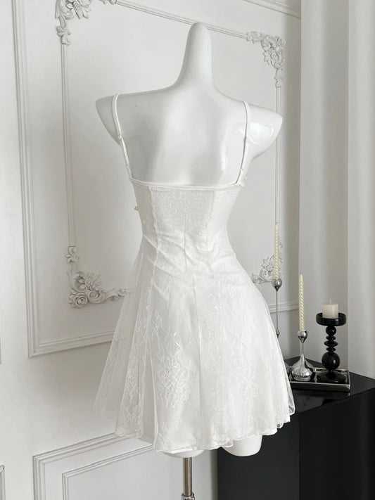 French Pearl – White Lace Fishtail Beach Dress