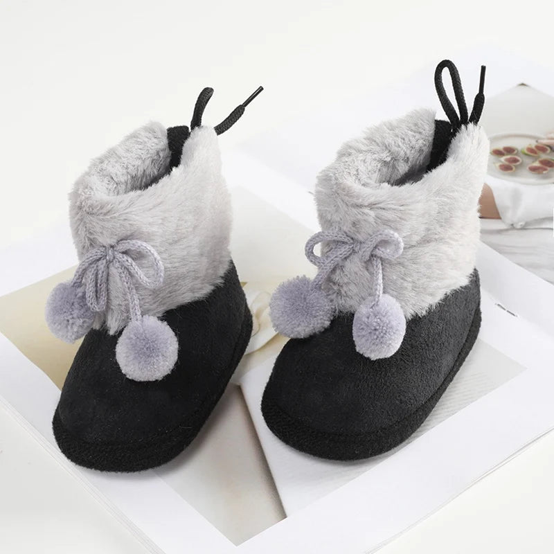 Baywell Winter Furry Snow Boots - Soft Sole Baby Girls