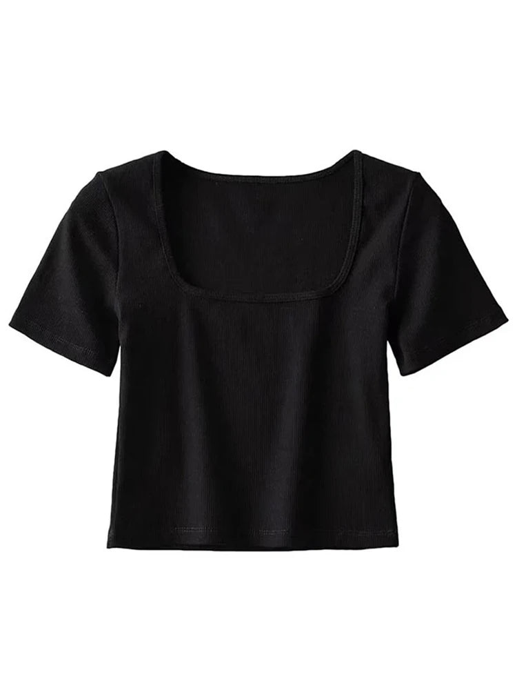Square Neck Rib Crop Tops