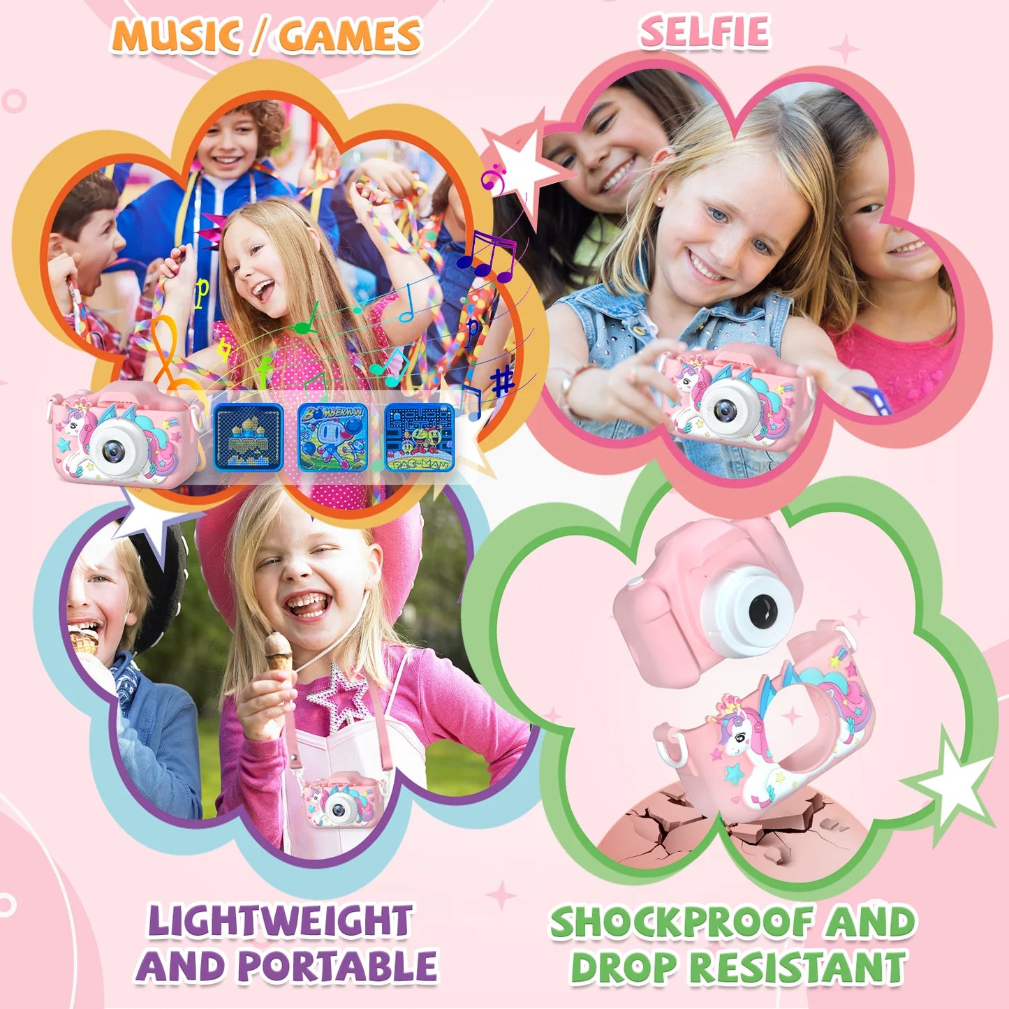 Unicorn Kids Mini Dual Camera Toy 1080P HD Video Camera 48MP With Silicone Protective Cover
