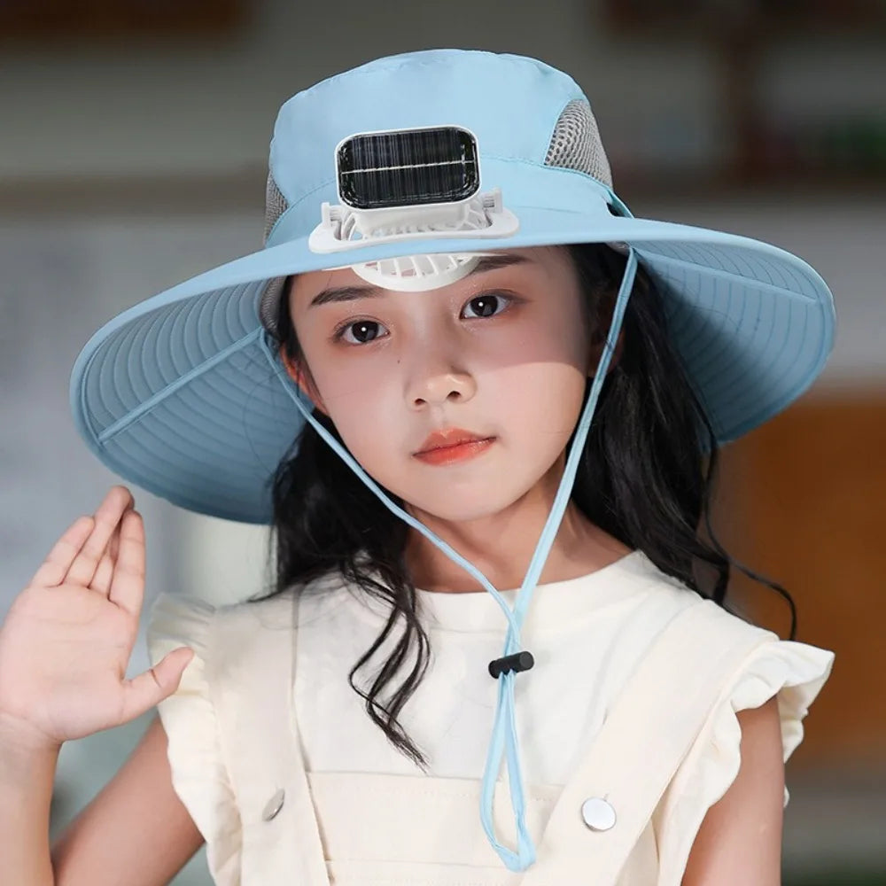 Kids Wide Brim Sun protection Fan Hat Charging Solar/USB