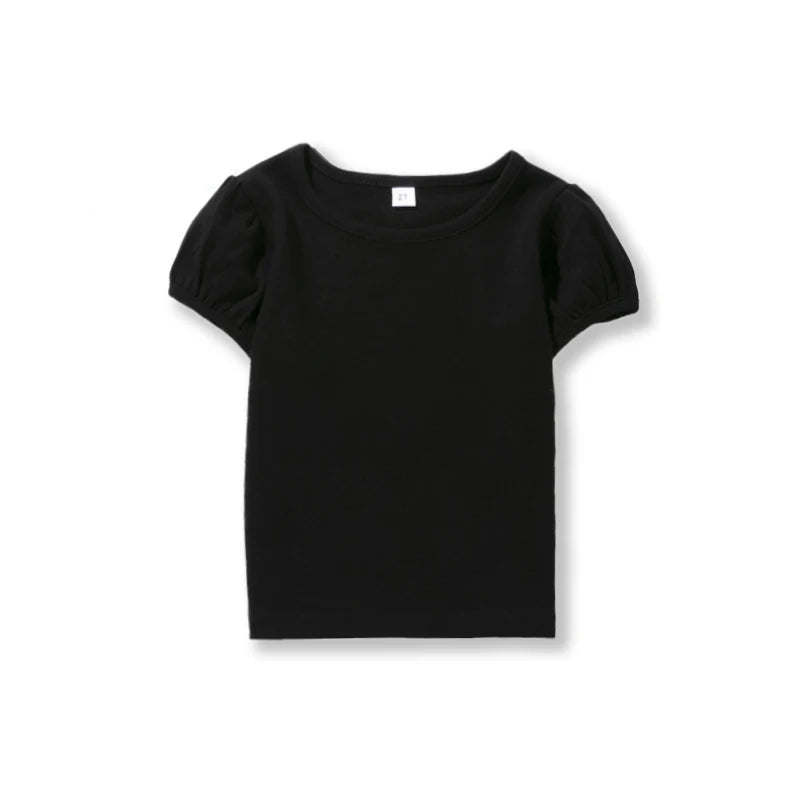 Girls' 100% Cotton Short Sleeve Summer Puff Tee T shirts for School & Play