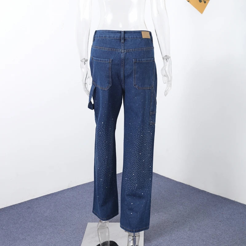 Casual Rhinestone Loose Harem Jeans