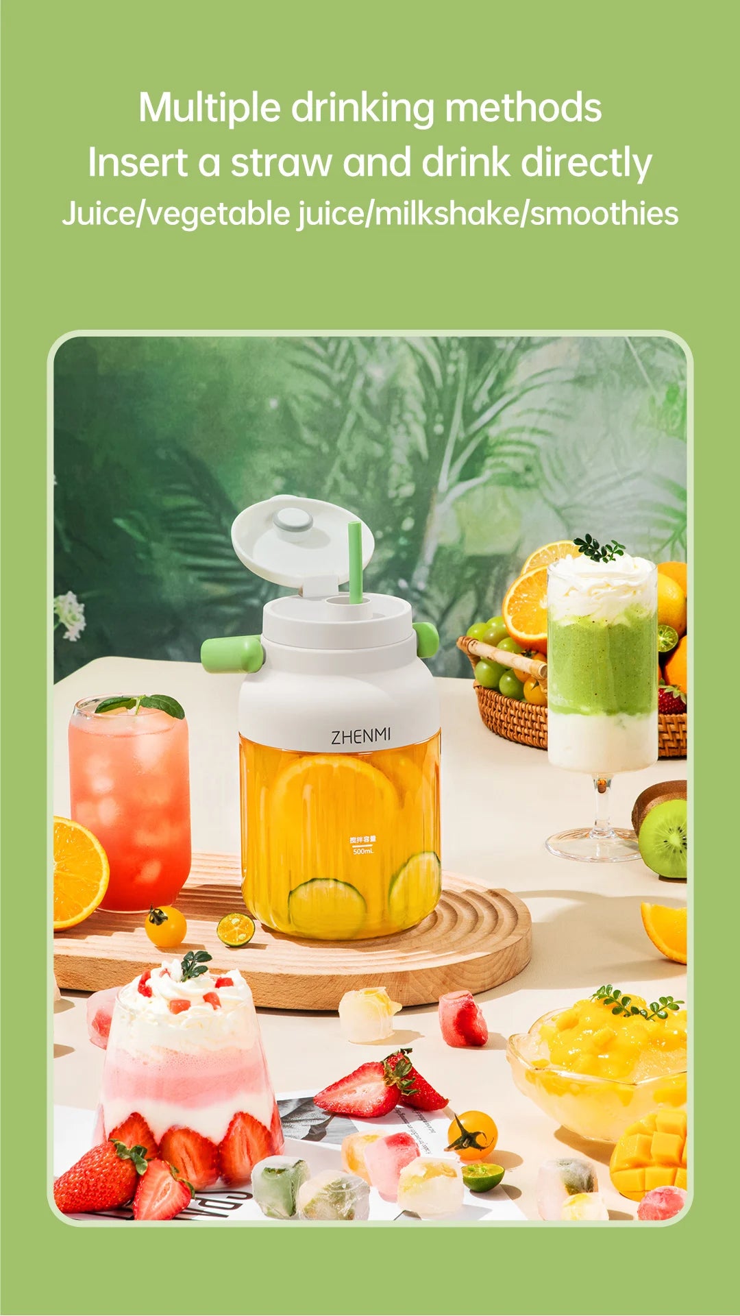 Portable Smoothie Blender 2-in-1 travel blender + bottle 1000ML USB Rechargeable Outdoor Mixing Cup