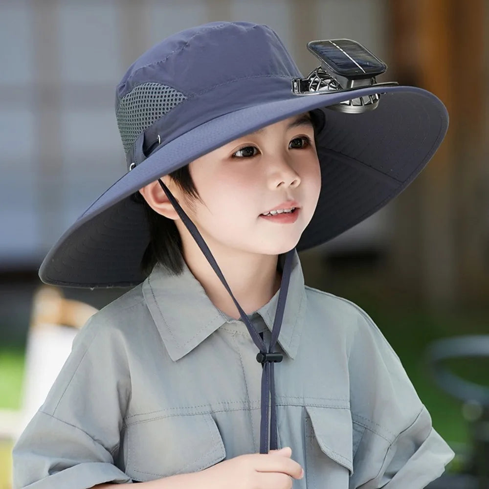 Kids Wide Brim Sun protection Fan Hat Charging Solar/USB