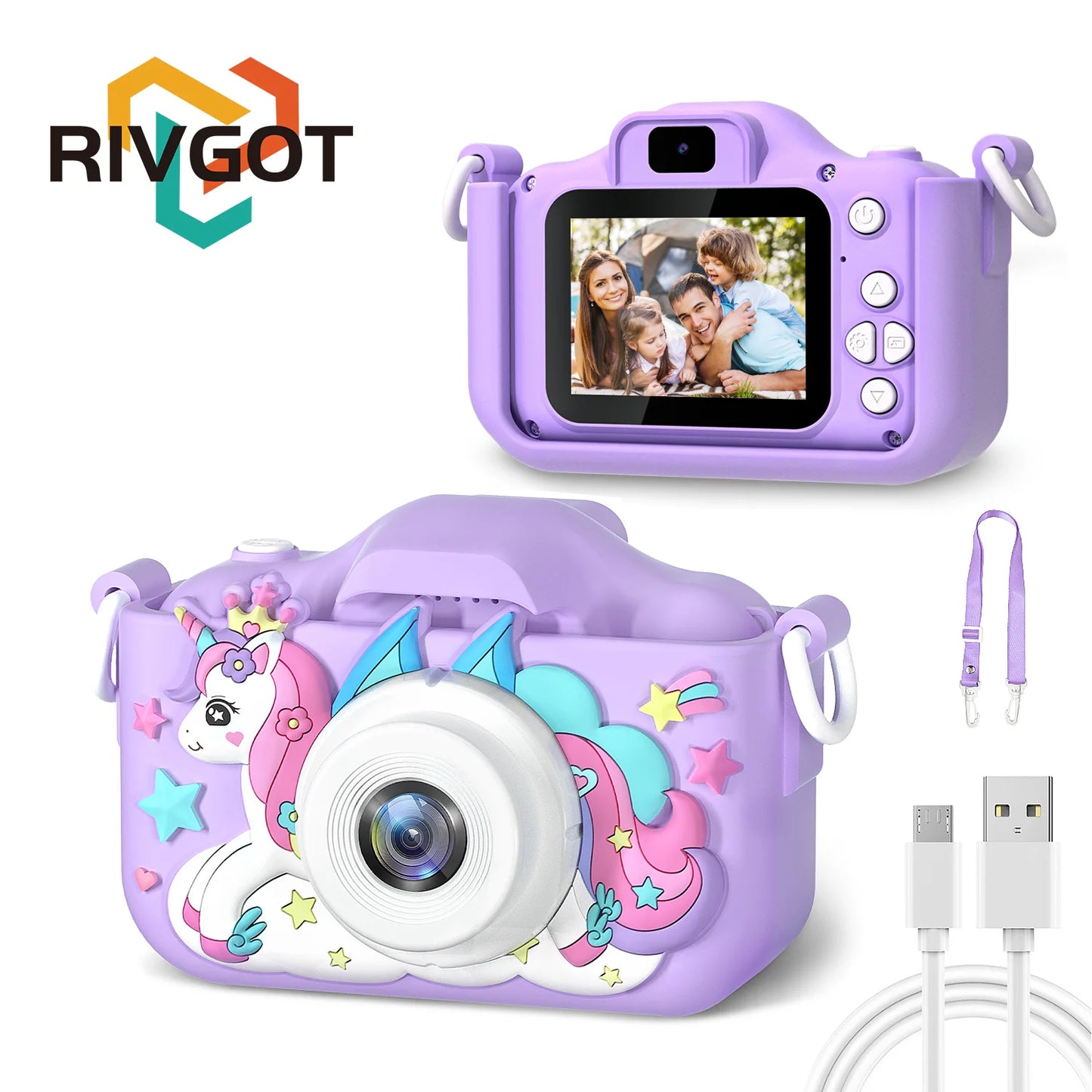 Unicorn Kids Mini Dual Camera Toy 1080P HD Video Camera 48MP With Silicone Protective Cover