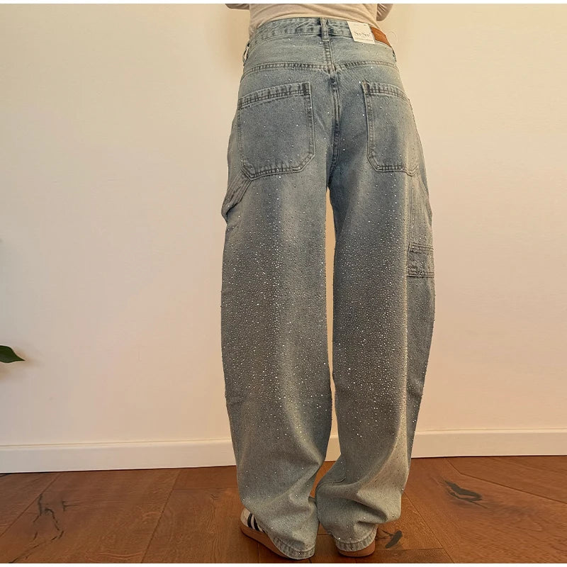 Casual Rhinestone Loose Harem Jeans