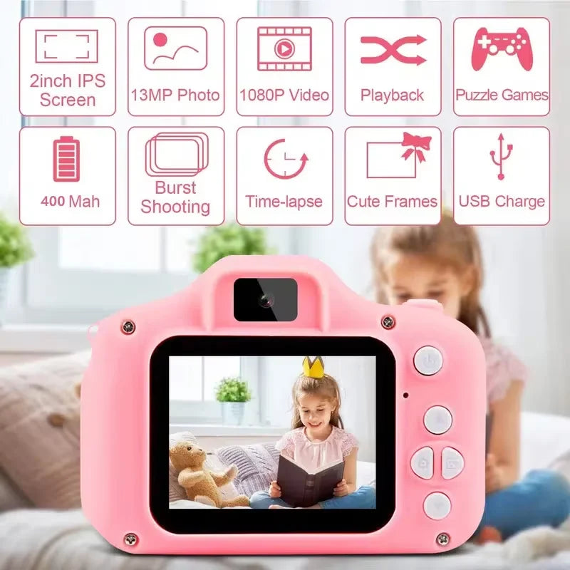 Kids Mini Digital Cameras 1080P HD SLR Camera +TF Memory Card