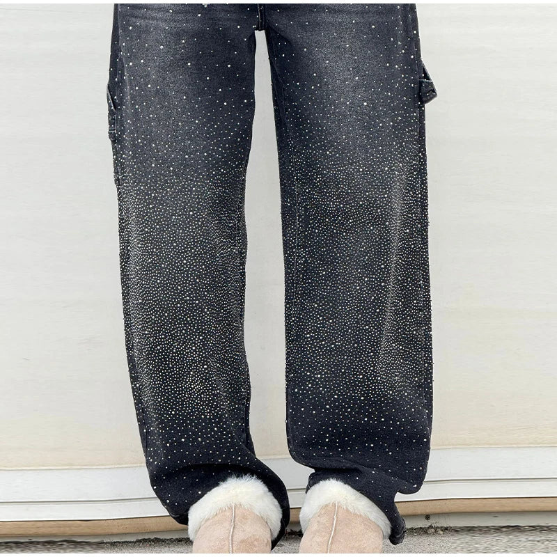 Casual Rhinestone Loose Harem Jeans
