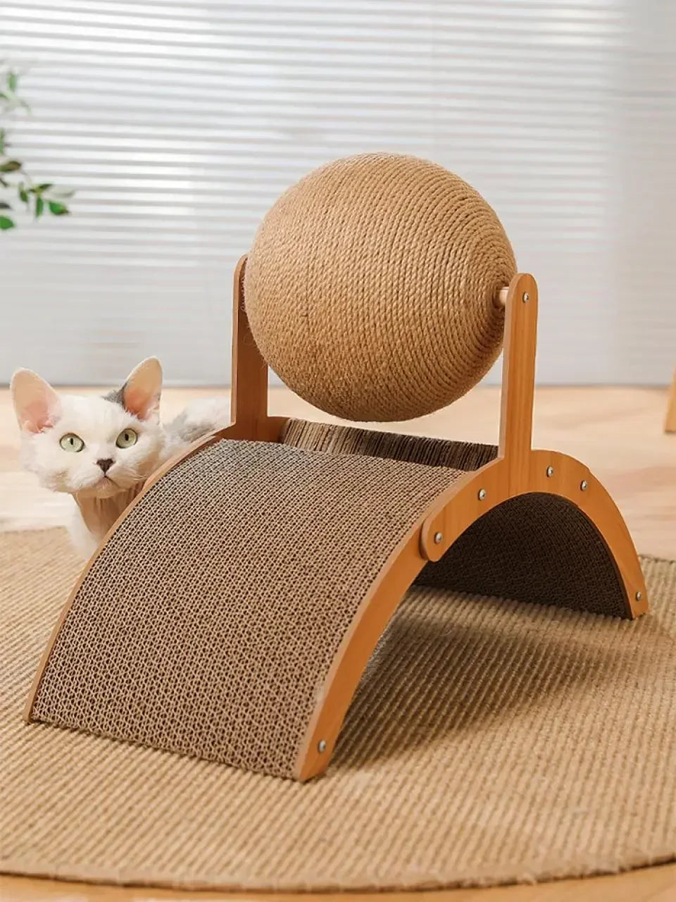 Cat Scratching Ball Wooden Cat Scratcher Toy 2 In1