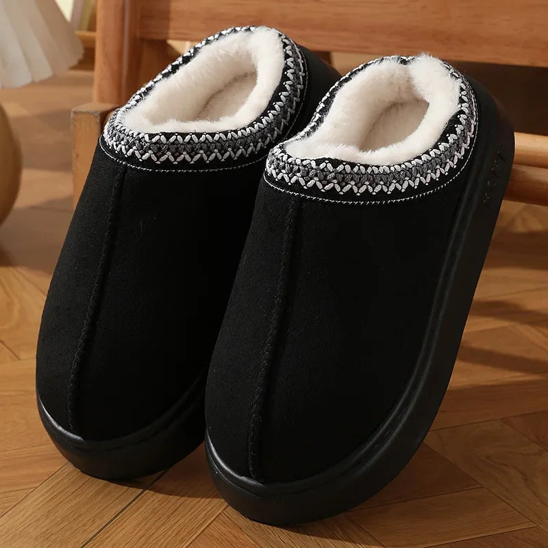 Fluffy Platform Slippers for Women 2025 Winter Plush Warm Cotton Shoes
