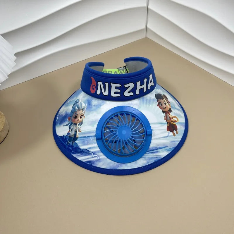 Cute Cartoon Wide Brim Kids Sun protection Fan Hat Charging USB