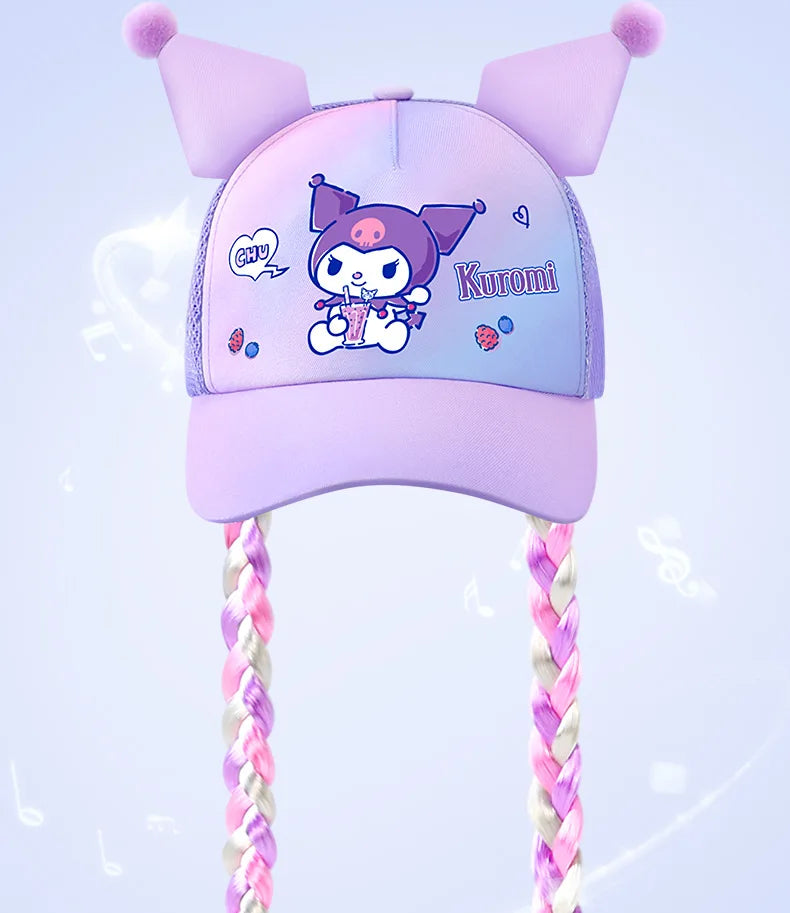 Kuromi Cute Kawaii Wig Braid Summer Hat Kids Children Aged 5-10