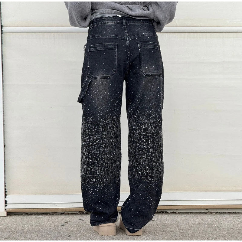 Casual Rhinestone Loose Harem Jeans