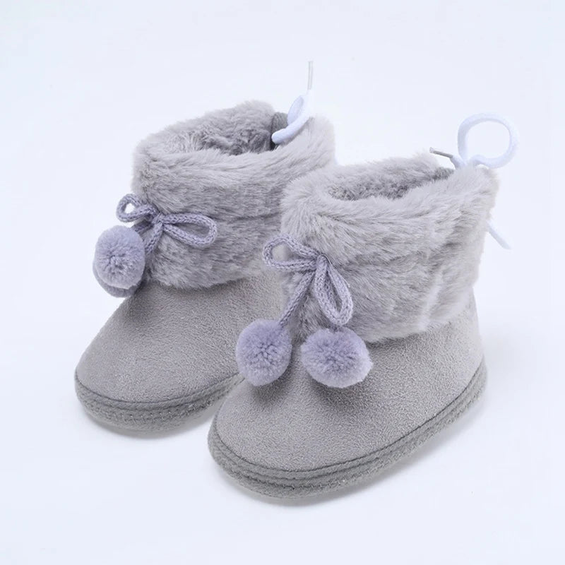 Baywell Winter Furry Snow Boots - Soft Sole Baby Girls
