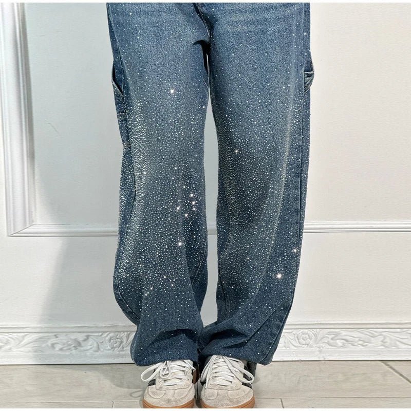Casual Rhinestone Loose Harem Jeans