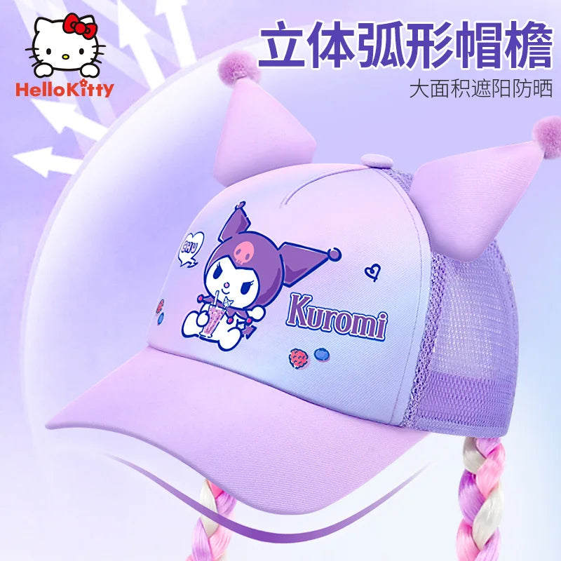 Kuromi Cute Kawaii Wig Braid Summer Hat Kids Children Aged 5-10