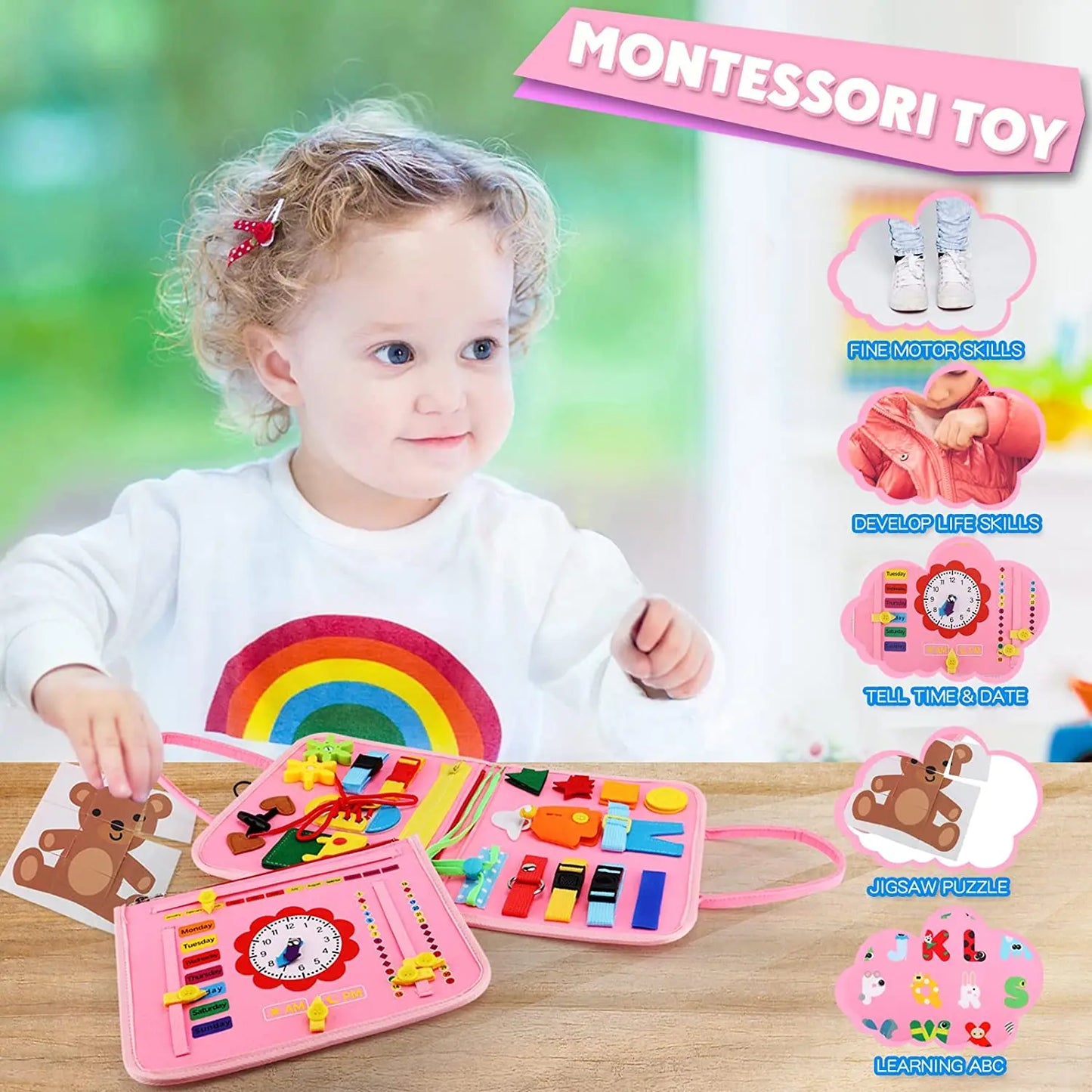 Montessori Busy Board Activities Education Toys Basic Dress Motor Skills