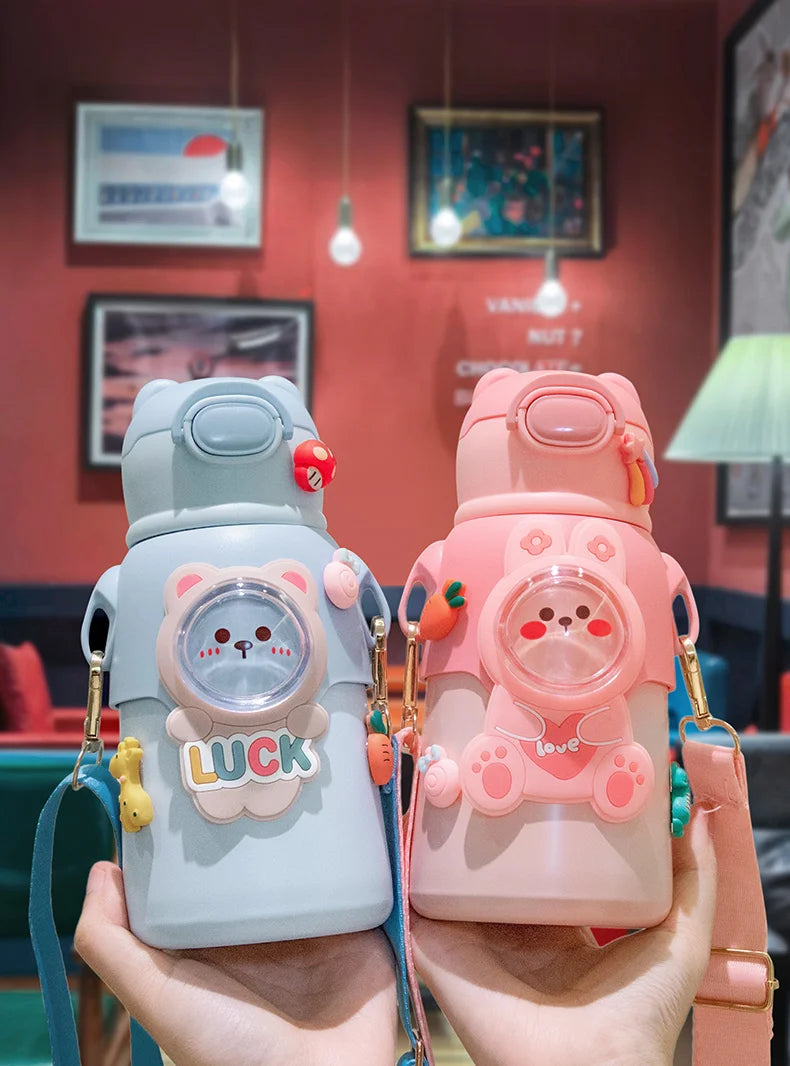 Cute Stainless Steel Leak-Proof Water Bottle With Straw