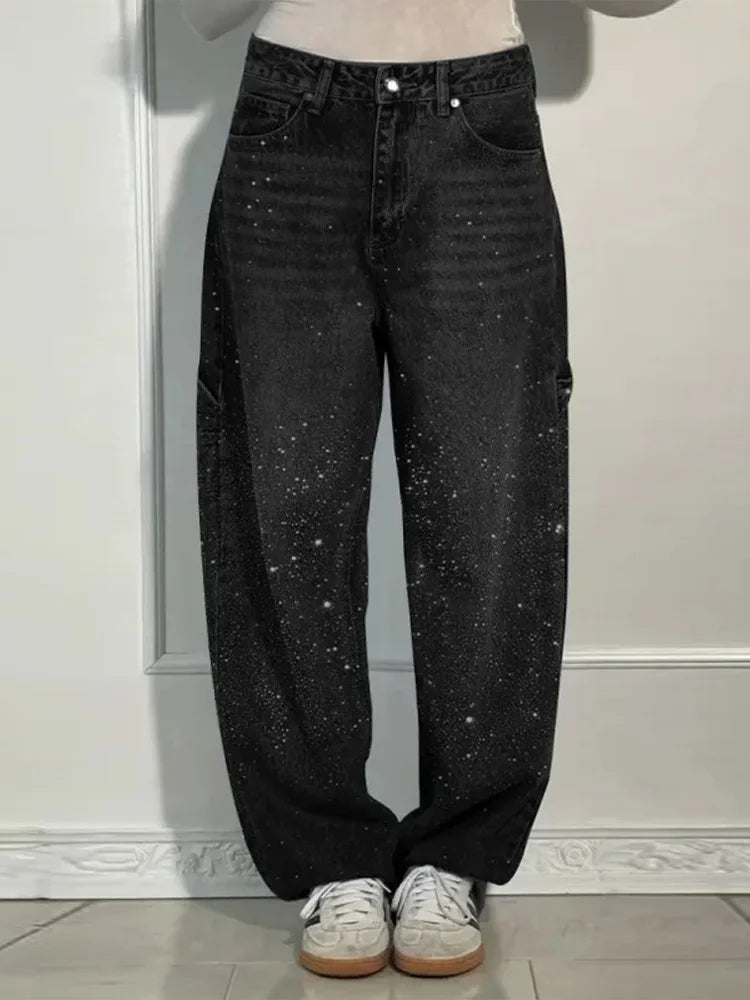 Casual Rhinestone Loose Harem Jeans