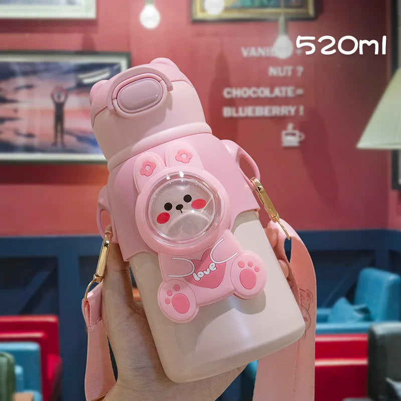 Cute Stainless Steel Leak-Proof Water Bottle With Straw