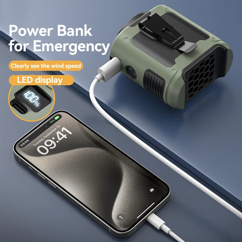 Outdoor Portable Waist Fan,Neck Fan, Hiking Fan 10000mAh