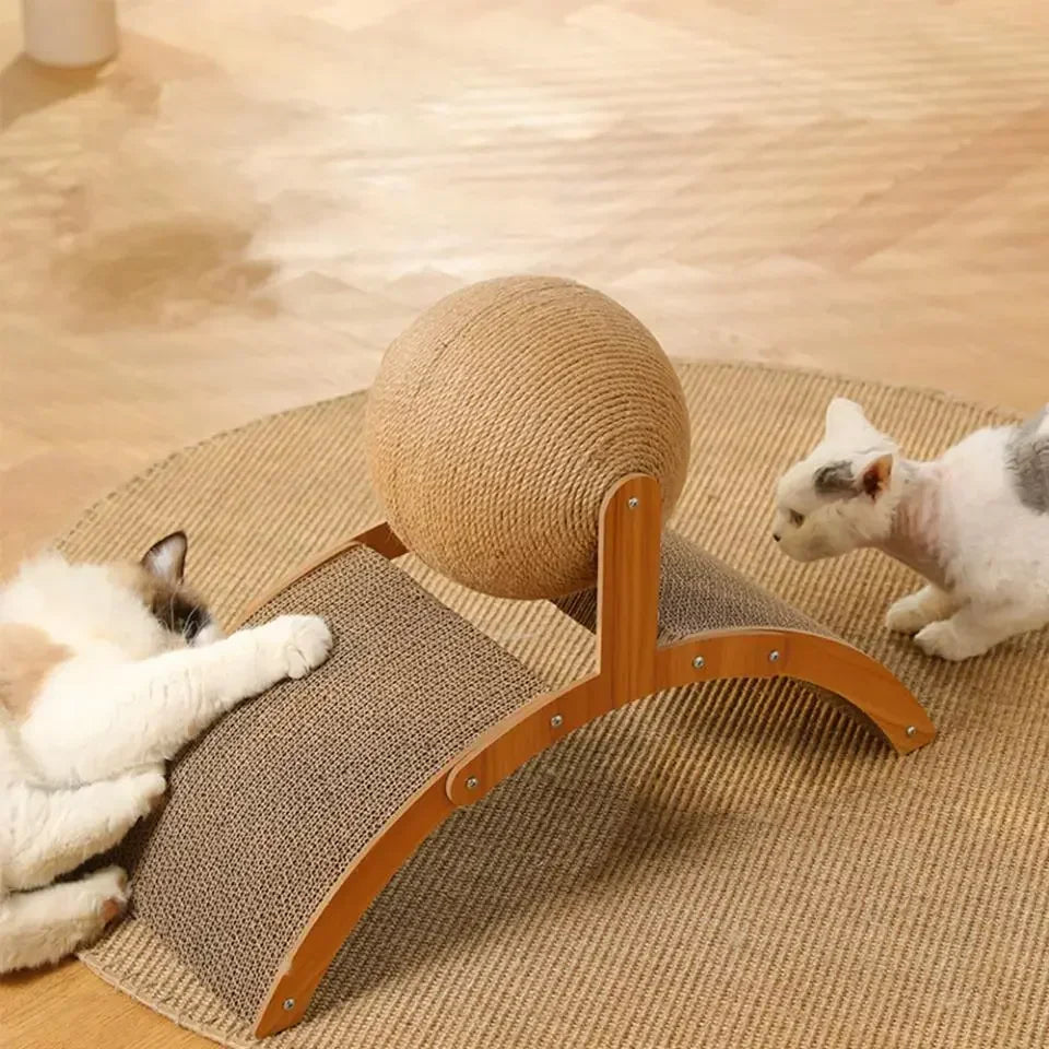 Cat Scratching Ball Wooden Cat Scratcher Toy 2 In1